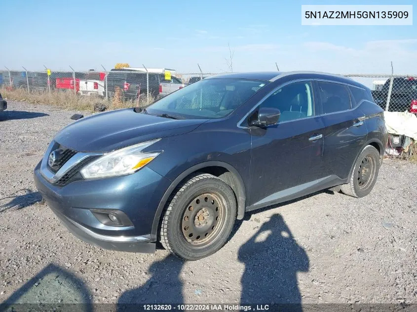 2016 Nissan Murano S/Sl/Sv/Platinum VIN: 5N1AZ2MH5GN135909 Lot: 12132620