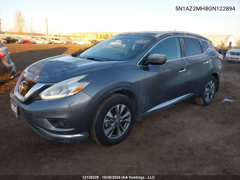 2016 Nissan Murano VIN: 5N1AZ2MH8GN122894 Lot: 12139229