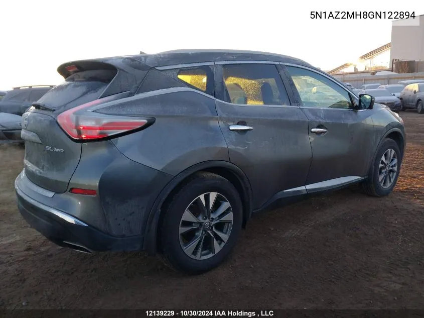 2016 Nissan Murano VIN: 5N1AZ2MH8GN122894 Lot: 12139229