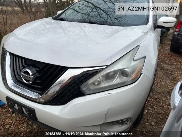 2016 Nissan Murano Sv VIN: 5N1AZ2MH1GN102597 Lot: 20184388