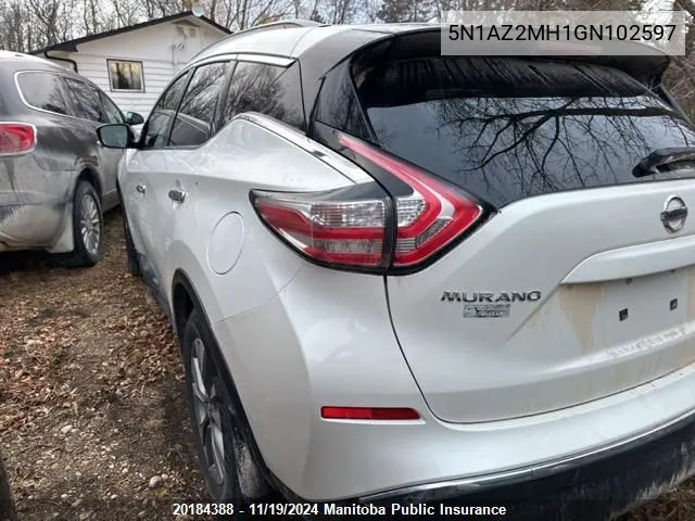 2016 Nissan Murano Sv VIN: 5N1AZ2MH1GN102597 Lot: 20184388