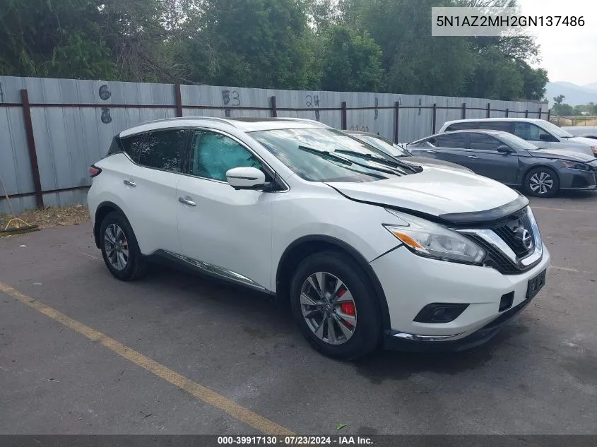 2016 Nissan Murano Platinum/S/Sl/Sv VIN: 5N1AZ2MH2GN137486 Lot: 39917130