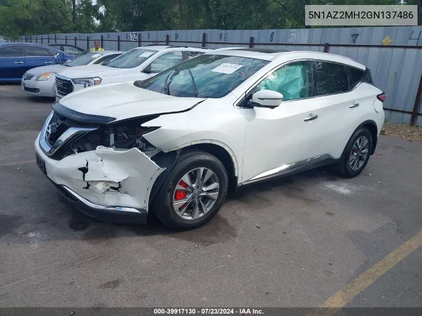 2016 Nissan Murano Platinum/S/Sl/Sv VIN: 5N1AZ2MH2GN137486 Lot: 39917130