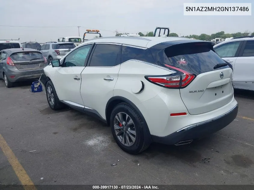 2016 Nissan Murano Platinum/S/Sl/Sv VIN: 5N1AZ2MH2GN137486 Lot: 39917130