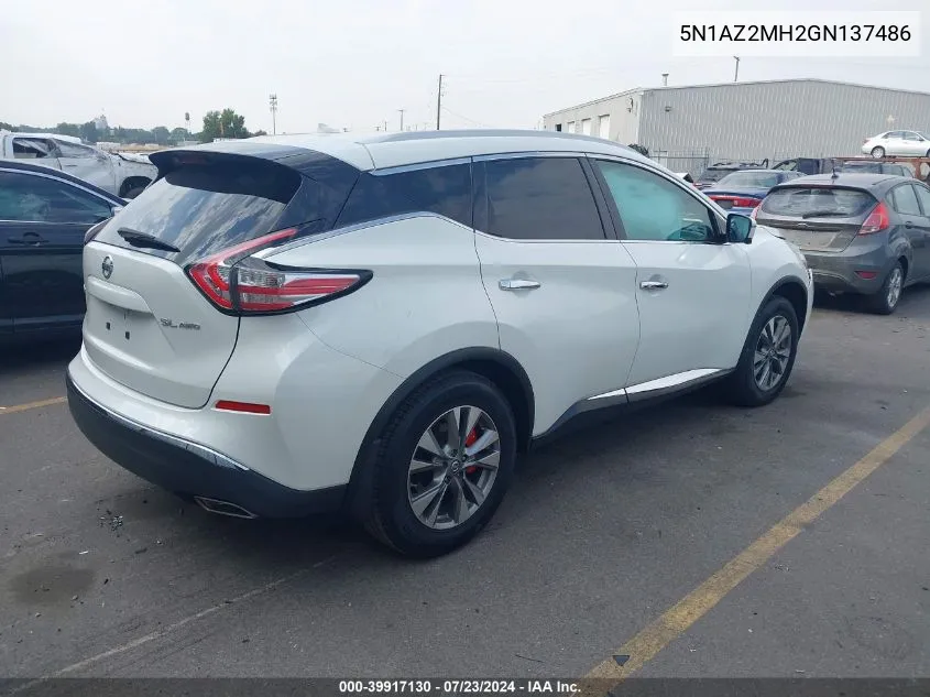 2016 Nissan Murano Platinum/S/Sl/Sv VIN: 5N1AZ2MH2GN137486 Lot: 39917130