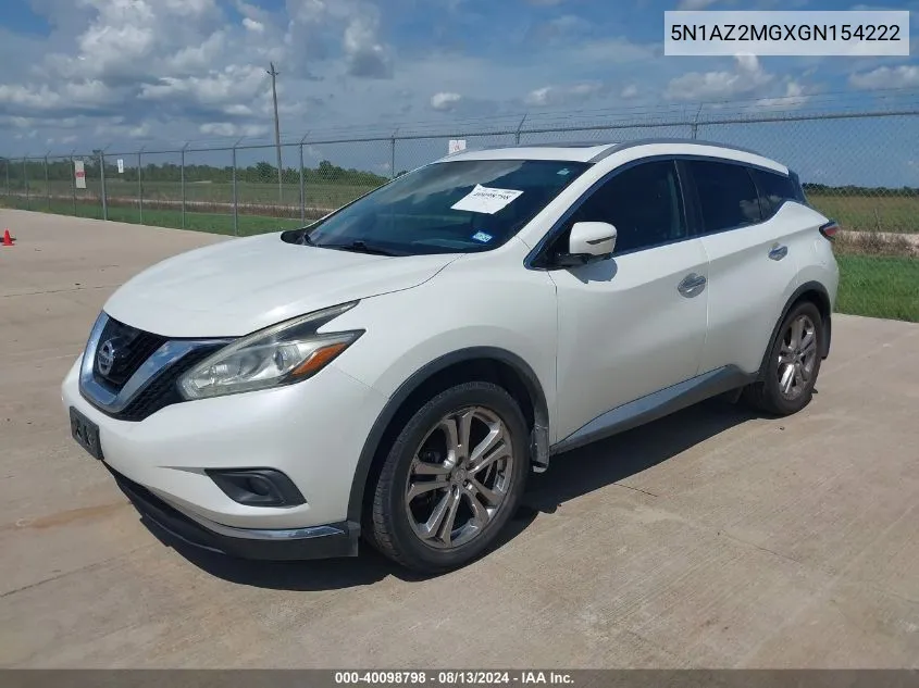 5N1AZ2MGXGN154222 2016 Nissan Murano Platinum