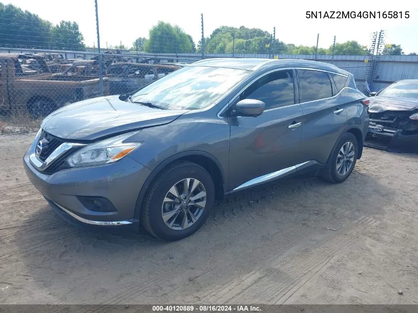 2016 Nissan Murano Sl VIN: 5N1AZ2MG4GN165815 Lot: 40120889