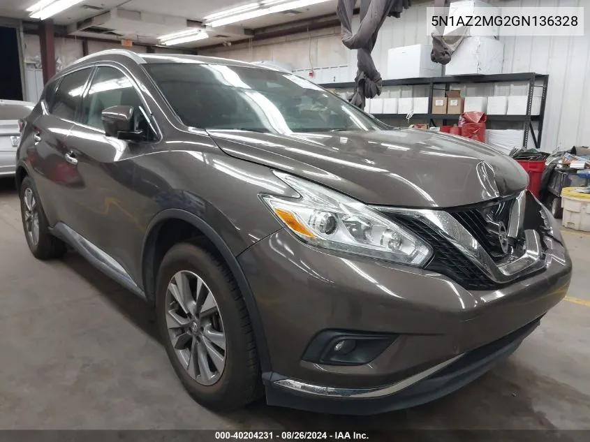 2016 Nissan Murano Sl VIN: 5N1AZ2MG2GN136328 Lot: 40204231