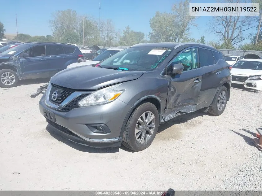 2016 Nissan Murano S/Sl/Sv/Platinum VIN: 5N1AZ2MH0GN119522 Lot: 40239545