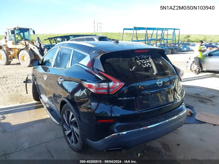 2016 Nissan Murano S/Sl/Sv/Platinum VIN: 5N1AZ2MG5GN103940 Lot: 40260510