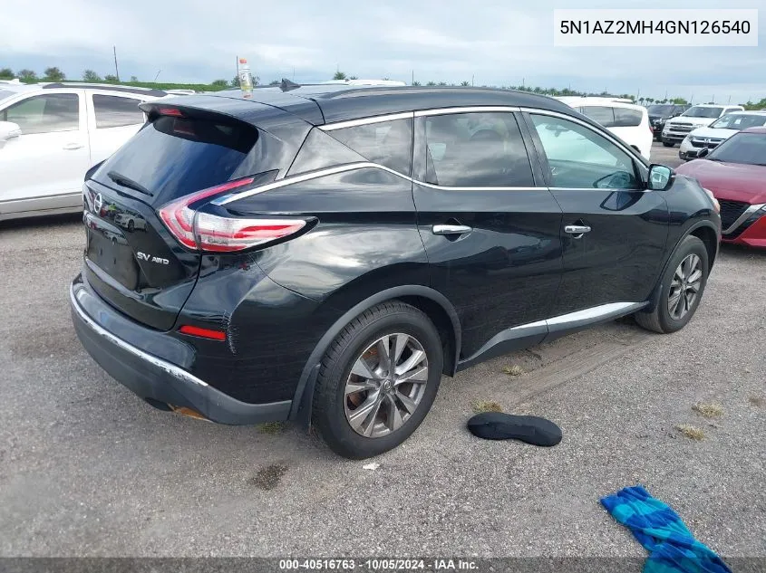 2016 Nissan Murano S/Sl/Sv/Platinum VIN: 5N1AZ2MH4GN126540 Lot: 40516763