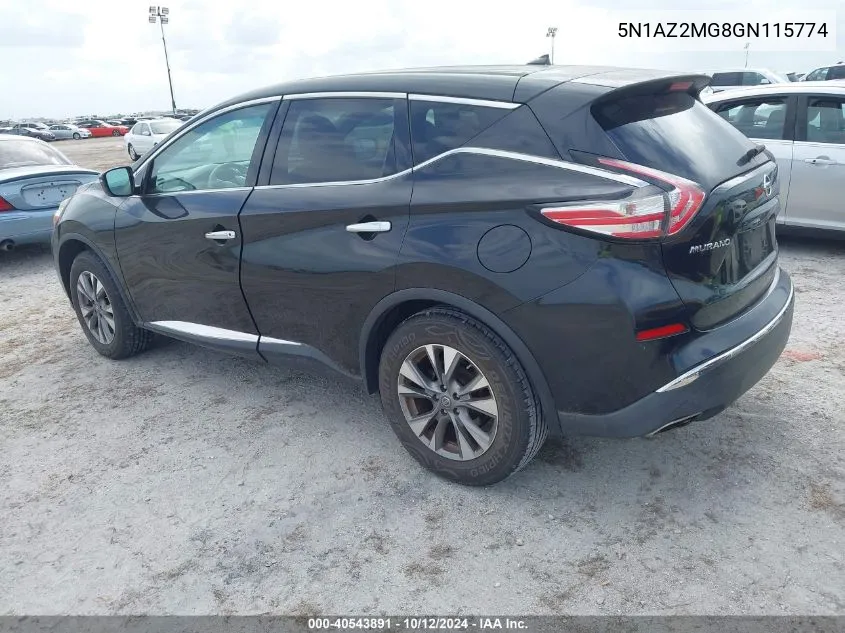 2016 Nissan Murano Platinum/S/Sl/Sv VIN: 5N1AZ2MG8GN115774 Lot: 40543891