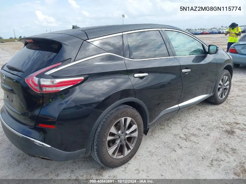 2016 Nissan Murano Platinum/S/Sl/Sv VIN: 5N1AZ2MG8GN115774 Lot: 40543891