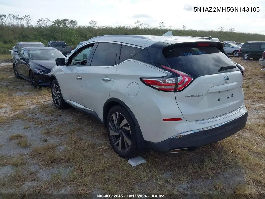 2016 Nissan Murano Platinum/S/Sl/Sv VIN: 5N1AZ2MH5GN143105 Lot: 40612845