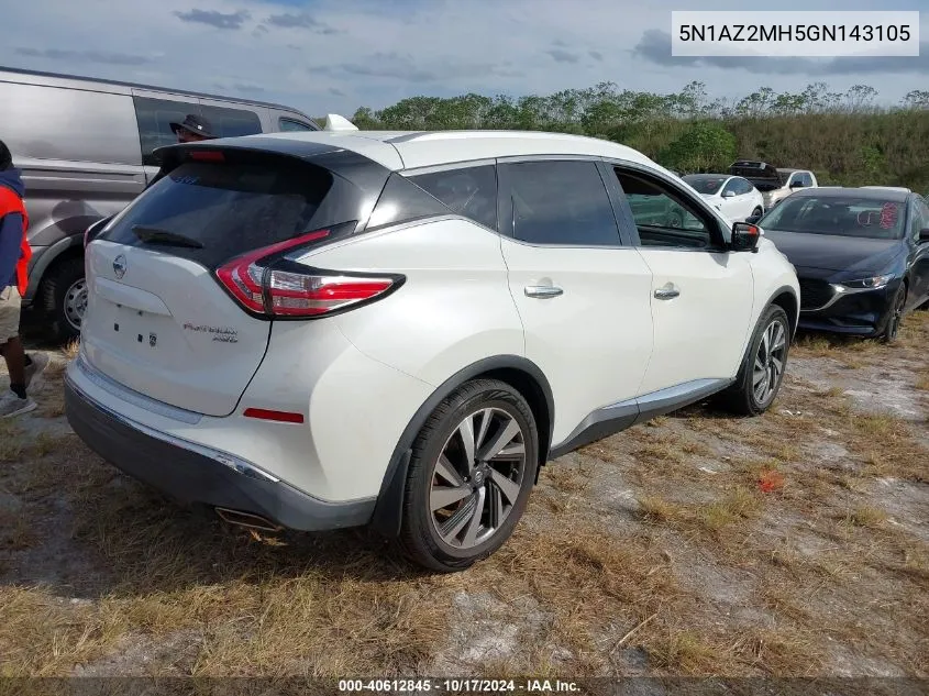 2016 Nissan Murano Platinum/S/Sl/Sv VIN: 5N1AZ2MH5GN143105 Lot: 40612845