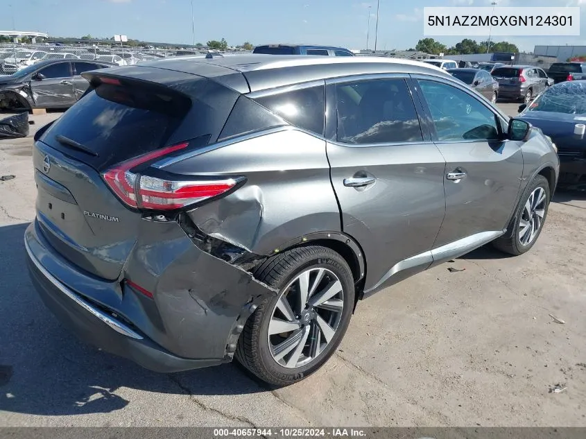 5N1AZ2MGXGN124301 2016 Nissan Murano Platinum