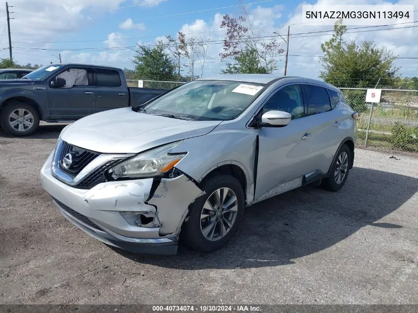 2016 Nissan Murano S VIN: 5N1AZ2MG3GN113494 Lot: 40734074