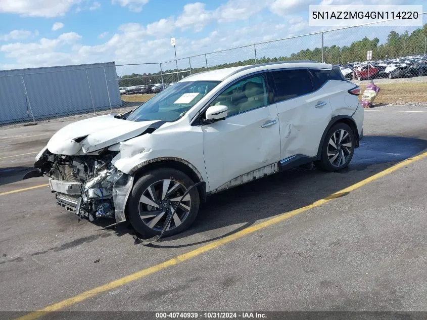 2016 Nissan Murano Platinum VIN: 5N1AZ2MG4GN114220 Lot: 40740939