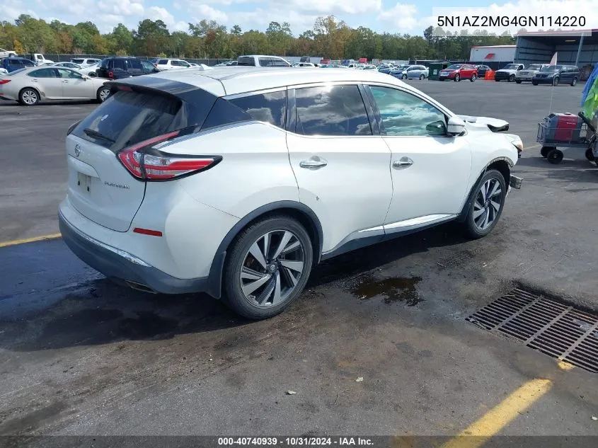 2016 Nissan Murano Platinum VIN: 5N1AZ2MG4GN114220 Lot: 40740939