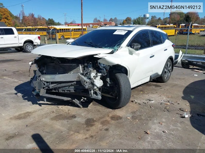 2016 Nissan Murano Platinum VIN: 5N1AZ2MG4GN149212 Lot: 40840228