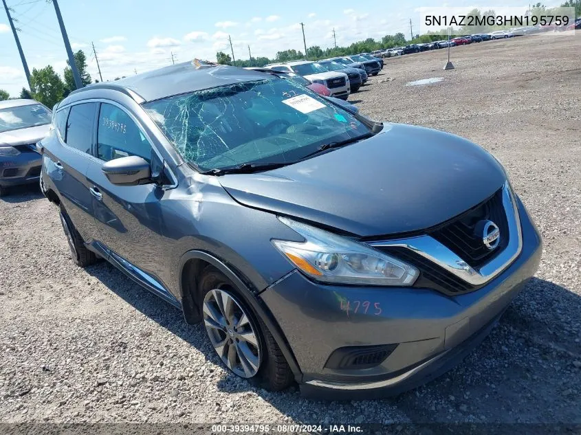 2017 Nissan Murano Platinum/S/Sl/Sv VIN: 5N1AZ2MG3HN195759 Lot: 39394795