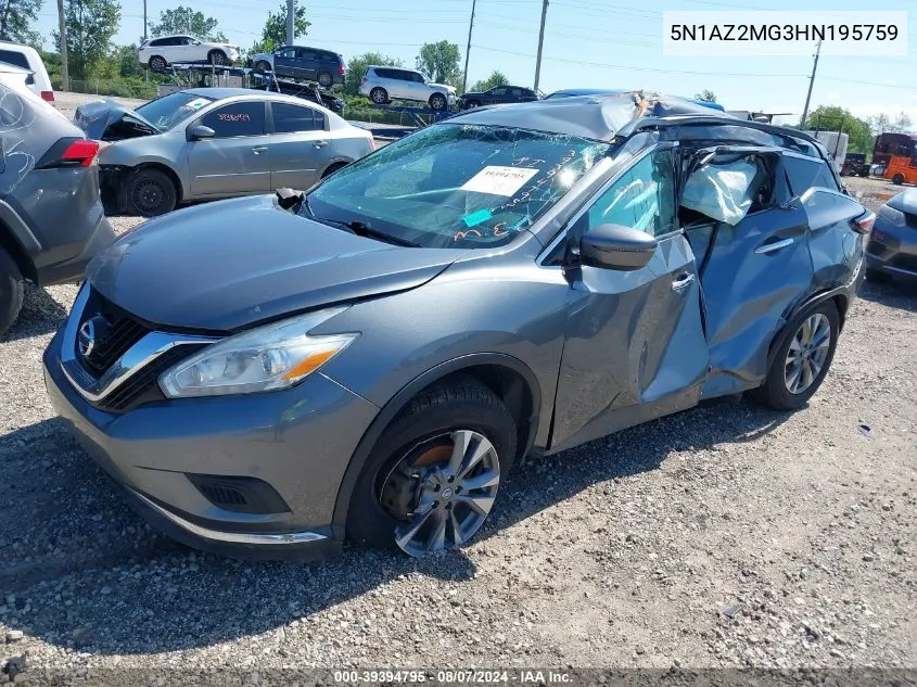 2017 Nissan Murano Platinum/S/Sl/Sv VIN: 5N1AZ2MG3HN195759 Lot: 39394795