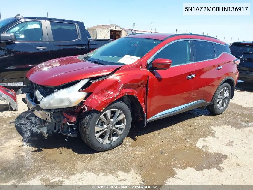 5N1AZ2MG8HN136917 2017 Nissan Murano Sv