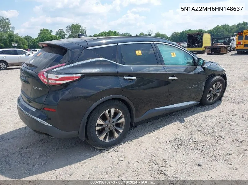 2017 Nissan Murano Sv VIN: 5N1AZ2MH6HN148637 Lot: 39670743