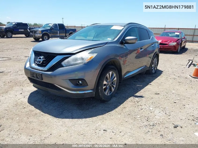 2017 Nissan Murano Sv VIN: 5N1AZ2MG8HN179881 Lot: 39743001