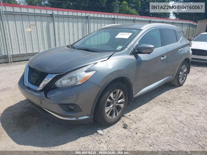 2017 Nissan Murano Sl VIN: 5N1AZ2MG8HN160067 Lot: 40016225