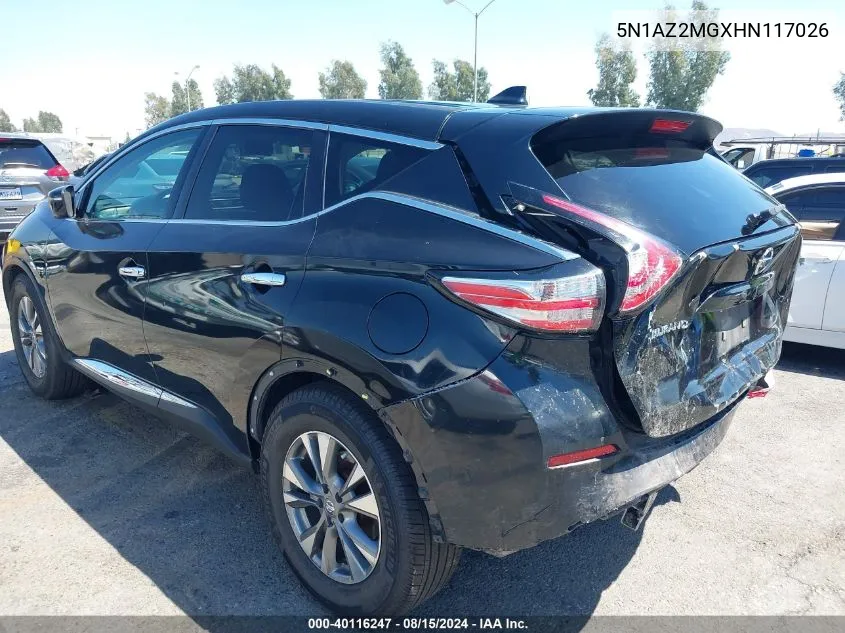 5N1AZ2MGXHN117026 2017 Nissan Murano S