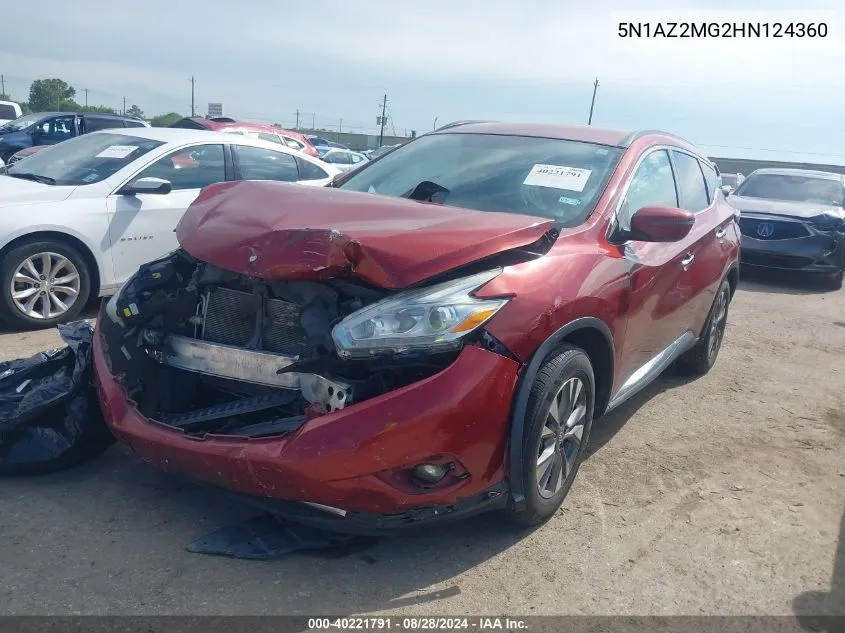 2017 Nissan Murano Sv VIN: 5N1AZ2MG2HN124360 Lot: 40221791