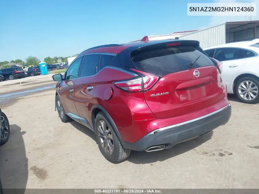 2017 Nissan Murano Sv VIN: 5N1AZ2MG2HN124360 Lot: 40221791