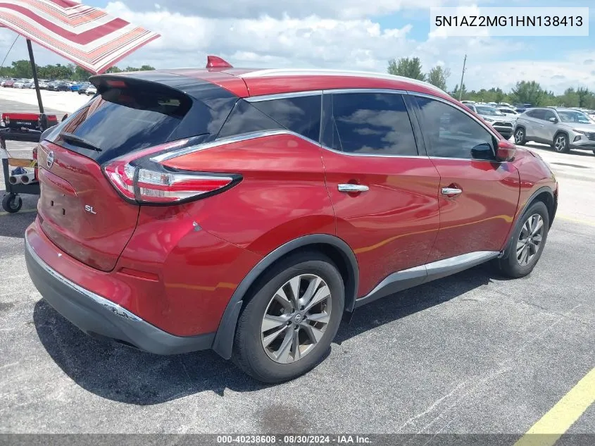 2017 Nissan Murano Sl VIN: 5N1AZ2MG1HN138413 Lot: 40238608