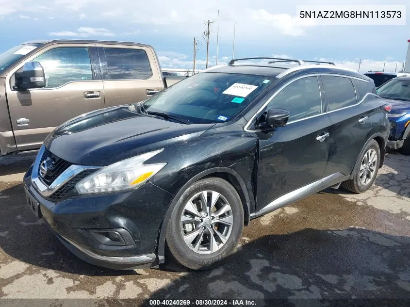 2017 Nissan Murano Sl VIN: 5N1AZ2MG8HN113573 Lot: 40240269