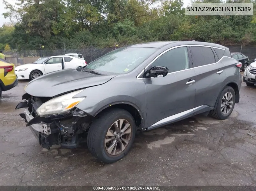 2017 Nissan Murano S/Sl/Sv/Platinum VIN: 5N1AZ2MG3HN115389 Lot: 40364596