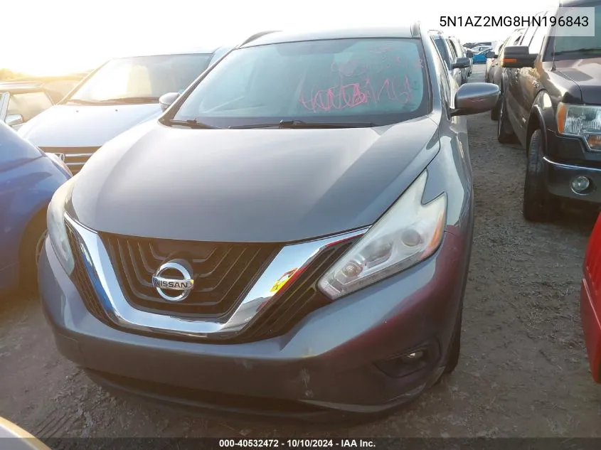 2017 Nissan Murano Sv VIN: 5N1AZ2MG8HN196843 Lot: 40532472