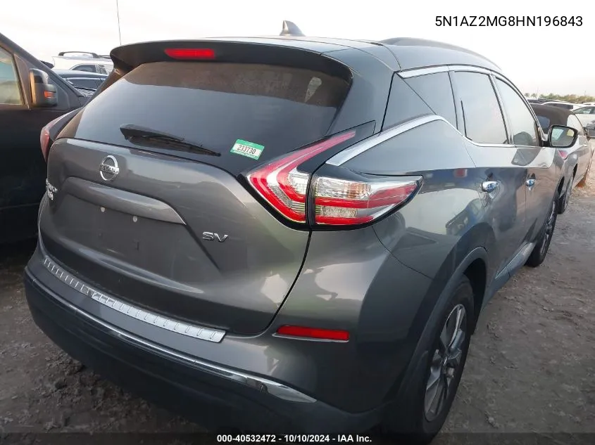 2017 Nissan Murano Sv VIN: 5N1AZ2MG8HN196843 Lot: 40532472