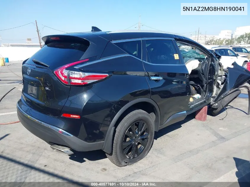 2017 Nissan Murano Sl VIN: 5N1AZ2MG8HN190041 Lot: 40577691