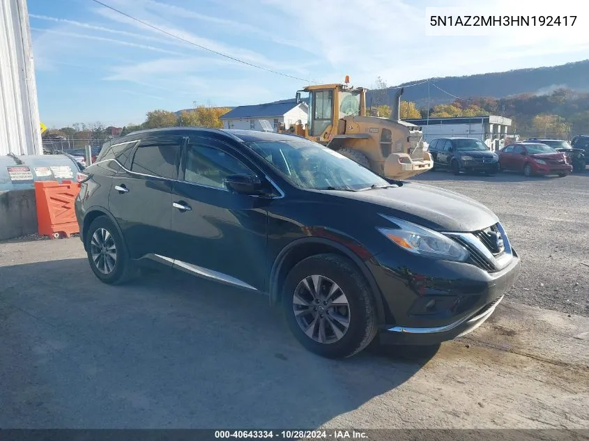 2017 Nissan Murano S/Sl/Sv/Platinum VIN: 5N1AZ2MH3HN192417 Lot: 40643334