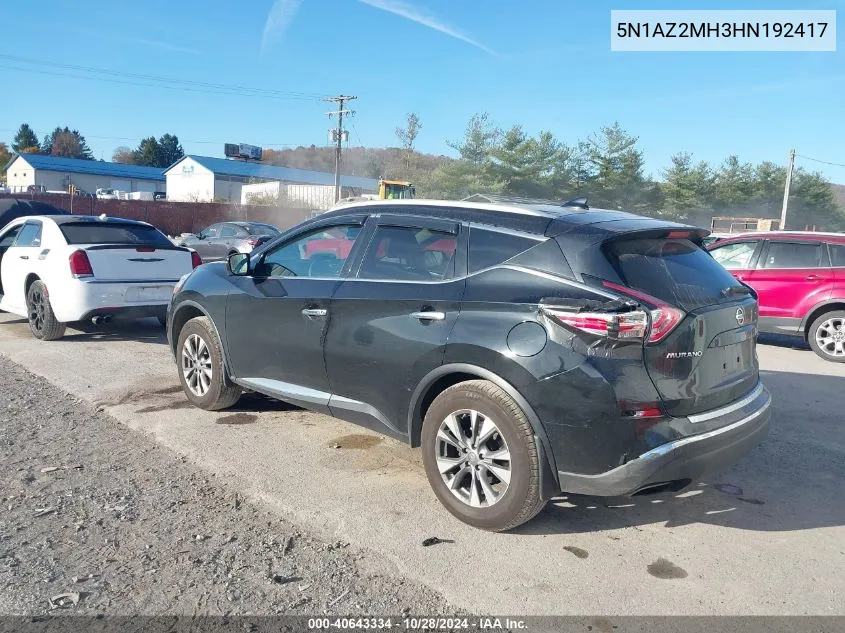 2017 Nissan Murano S/Sl/Sv/Platinum VIN: 5N1AZ2MH3HN192417 Lot: 40643334