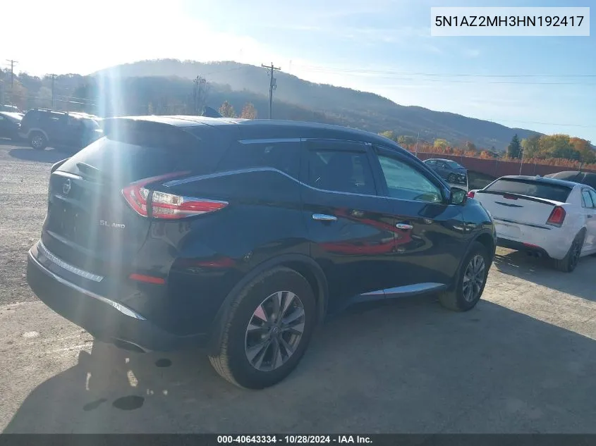 2017 Nissan Murano S/Sl/Sv/Platinum VIN: 5N1AZ2MH3HN192417 Lot: 40643334