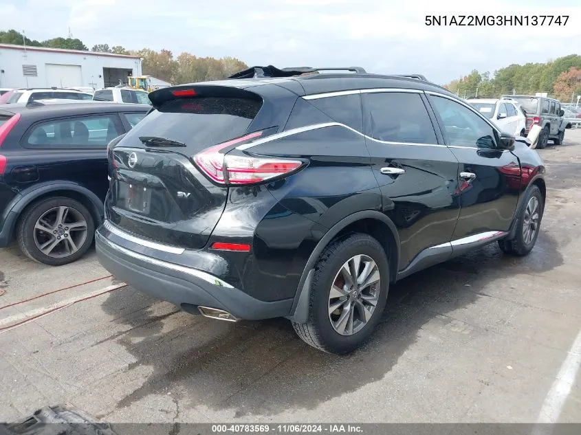 2017 Nissan Murano Sv VIN: 5N1AZ2MG3HN137747 Lot: 40783569