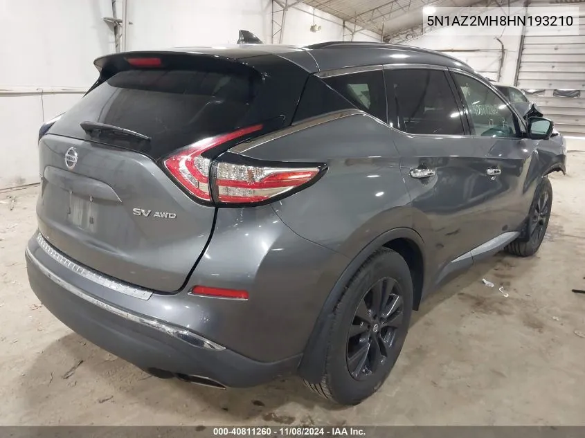 2017 Nissan Murano Sv VIN: 5N1AZ2MH8HN193210 Lot: 40811260