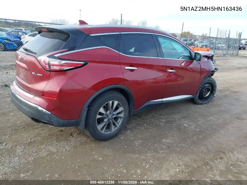 2017 Nissan Murano Sl VIN: 5N1AZ2MH5HN163436 Lot: 40813258