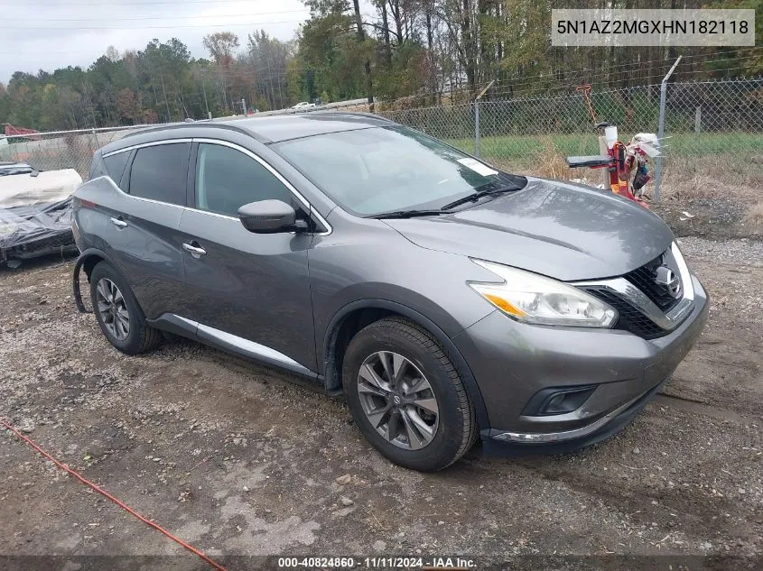 2017 Nissan Murano Sv VIN: 5N1AZ2MGXHN182118 Lot: 40824860