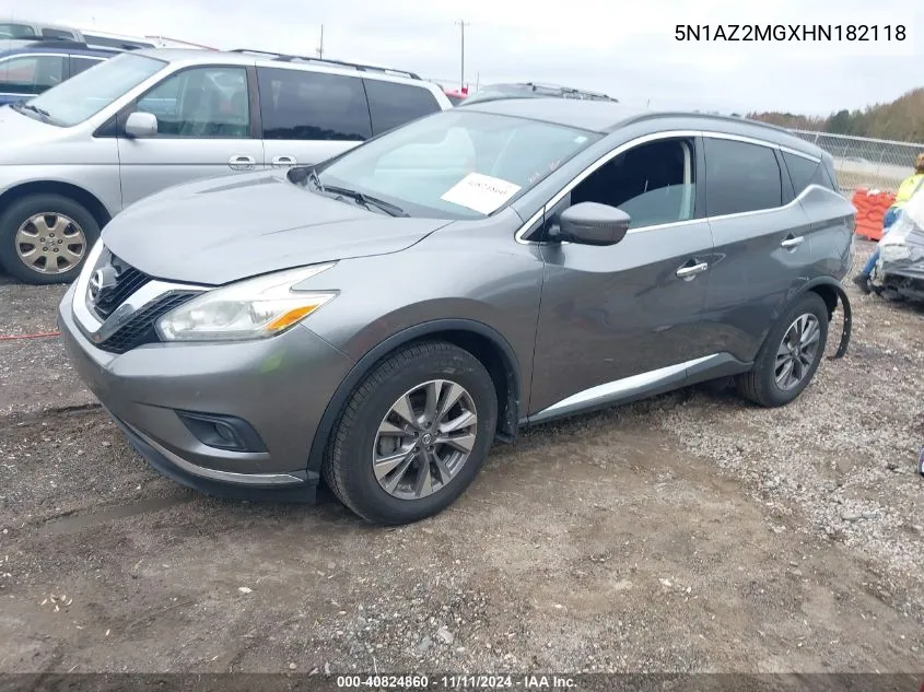 2017 Nissan Murano Sv VIN: 5N1AZ2MGXHN182118 Lot: 40824860