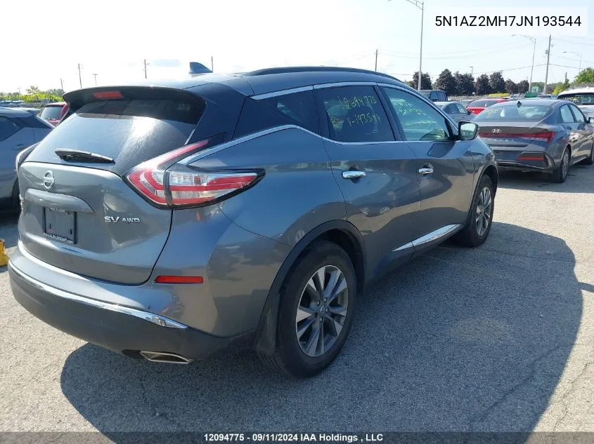 2018 Nissan Murano S/Sl/Sv/Platinum VIN: 5N1AZ2MH7JN193544 Lot: 12094775