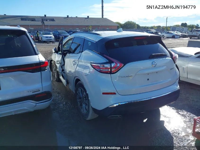 2018 Nissan Murano S/Sl/Sv/Platinum VIN: 5N1AZ2MH6JN194779 Lot: 12108797