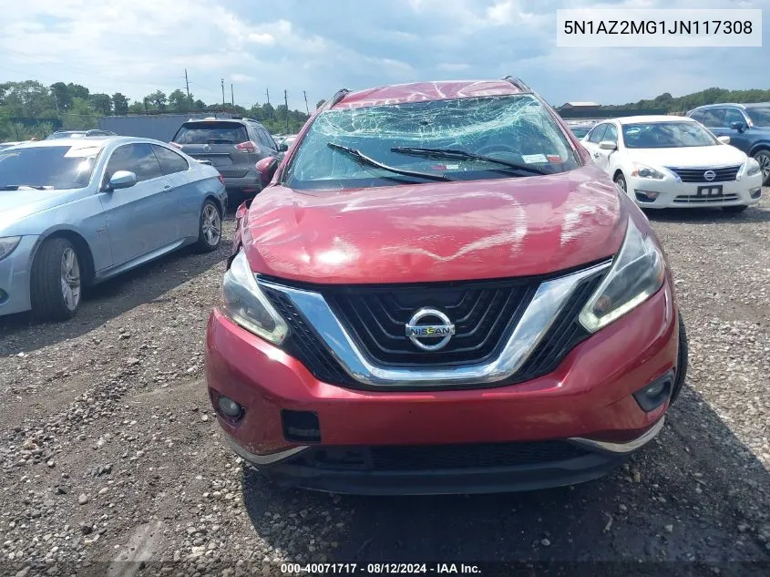 2018 Nissan Murano Sv VIN: 5N1AZ2MG1JN117308 Lot: 40071717